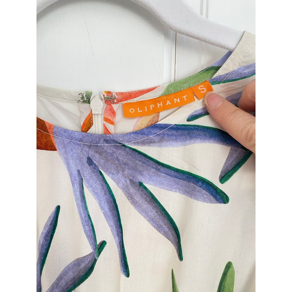 OLIPHANT Tuckernuck Cap Sleeve Midi Dress Fortuna Green Palm Print Cotton S - Picture 9 of 10